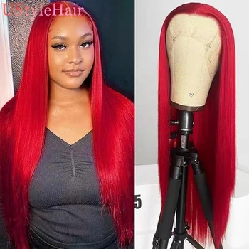 UStyleHair karštas raudonas ilgas šilkinis tiesus perukas be klijų, nėrinių priekinis perukas moterims Kasdien naudojamas sintetinis plaukas priekinis nėrinių perukas Cosplay