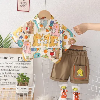 Vaikiški drabužiai Pavasario animacinis filmas Baby Boy trumpomis rankovėmis Full Printe Dinozaurų marškiniai Kelnės 2Pcs/komplektas Kid Fashion Toddler Sportiniai kostiumai