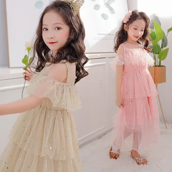 Vaikiškos suknelės mergaitėms Princesės suknelė 2023 Pavasario tinklelis Nėriniai Blizgučiai Sluoksniuota suknelė Vaikiški drabužiai Vaikiškas kostiumas 8 10 12 13 metų