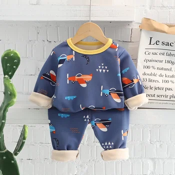 Vaikų termo apatinių komplektas Vaikiški animaciniai drabužiai Rudens žiema Šiltos plius aksominės sutirštintos kelnės Merginos Termo pižamos komplektas