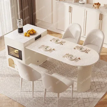 Valgomojo stalas ir kėdė Akmens plokštė Specialios formos namų ūkis Mažas butas Šviesus prabangus virtuvės salos valgomojo stalas Integruotas
