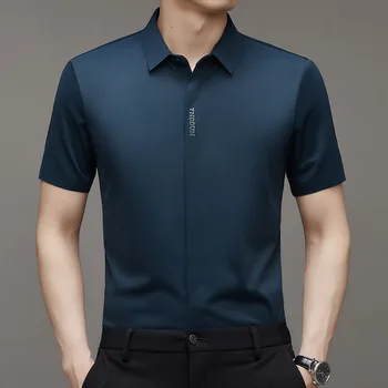 Vasaros besiūliai ledo šilko marškiniai trumpomis rankovėmis Vyriški ploni nelyginantys marškiniai Korėjos verslo kasdieniai ir patogūs vyriški drabužiai