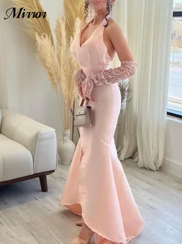 Veidrodinė suknelė Elegantiška vintažinė Saldi rožinė Seksuali undinėlė Pirštinės V-Kaklas Tinkinti Oficiali proga Ball Prom suknelė Vakariniai vakariniai chalatai