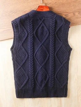 Vintage Men Autumn Winter Wool Trikotted Vest Top V Neck Single Breasted Sweatless Sweater Waistcoat Casual Trikotaž Cardigan