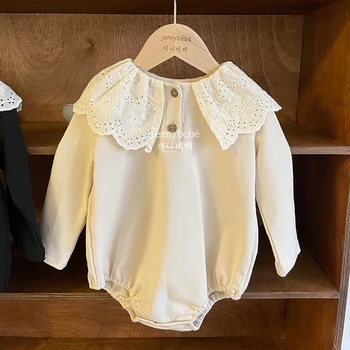 Vintažiniai nėrinių siuvinėjimai Kūdikių linas Medvilninis smėlinukas Minkštas kvėpuojantis naujagimis Rudens žiemos ilgomis rankovėmis Romper Xmas drabužiai