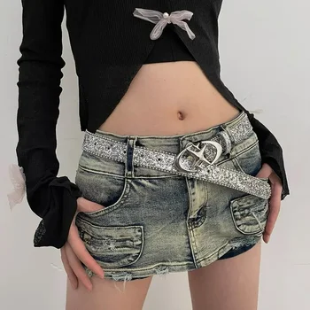 Vintažiniai sunkiųjų metalų diržai Star Shape Y2k Hot Girl Leather Street Fashion Sagties diržas Casual Jean Pants Belt Accssory for Women