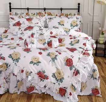 Vintažinis pastoralinių gėlių patalynės komplektas,dvynys pilnas karalienės karaliaus fėjos nėrinių namų tekstilinė lovatiesė pagalvės užvalkalas antklodės užvalkalas
