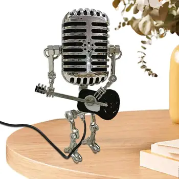 Vintažinė stalinė lempa Mikrofonas Naktinės šviesos robotas Lempa Standable su reguliuojama lempos galvute Patvari namų darbalaukio dekoracija Barui