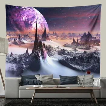 Violetinės planetos Gobelenas Siena Kabantis hipių kambarys Dekoras Galaktikos erdvė Sienų gobelenas Estetika miegamojo svetainės dekoravimui
