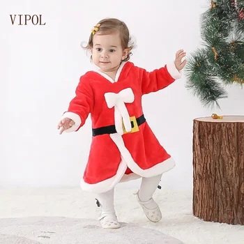 VIPOL Kalėdinė vaikiška suknelė su aksominiu mergaičių sijonu Naujųjų metų kalėdinis džemperis su gobtuvu Princesės raudona suknelė