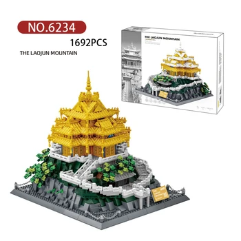 Visame pasaulyje žinomas istorinės architektūros mikro deimantų blokas Kinija Laojuno kalnas Dvigubas vaizdas Statybinių plytų modelis Žaislas Nanobrick