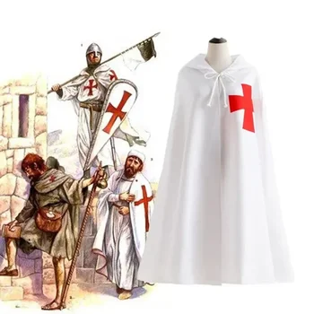 Vyrai Cosplay kryžiuočiai Tamplierių riterio kostiumas Viduramžių karys Karys Vyras Juodas baltas apsiaustas Romos imperijos Helovino kostiumas