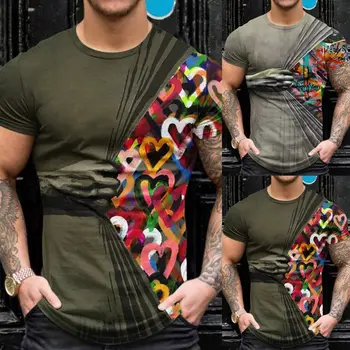 Vyrai Laisvalaikio individualūs oversized drabužiai Vasaros mada 3D Marginti marškinėliai apvaliu kaklu Marškinėliai Viršus Poliesteris Gatvės drabužiai trumpomis rankovėmis