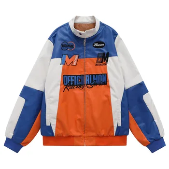 Vyriška striukė American Retro Motosports Jacket Street Racing Suit Siuvinėjimo laiškas Patchwork Outwear Harajuku Casual Bomber paltas