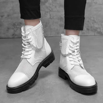 Vyriški aukštakulniai basutės Tinklelis Suvarstomas Ventilate Roman Sandals Fashion Boots Platform Shoes Man Summer White Short Boots Boots Male