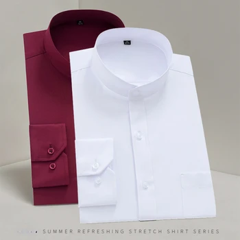 Vyriški klasikiniai standartiškai tinkantys marškinėliai ilgomis rankovėmisFormalus verslas Paprastas pagrindinis dizainas Baltas darbas Biuro laisvalaikio marškiniai