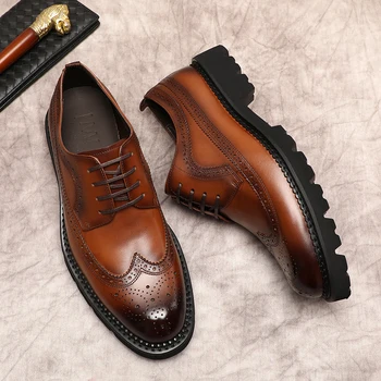Vyriški odiniai oficialūs verslo batai Natūralios odos suknelės batai Vyrai Prabangūs juodai rudi Suvarstomi Vestuviniai Oksfordo Brogue batai