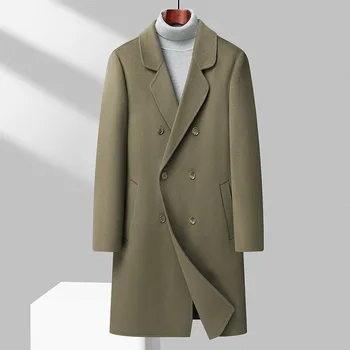 Vyrų rudens ir žiemos britų stiliaus ilgas vienspalvis dvispalvis paltas