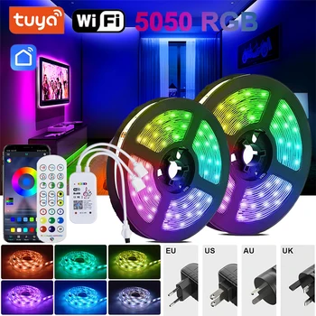 Wifi LED juostiniai žibintai Alexa Smart Control rgb Led Tape 220v Tuya Neon Strip Light Lankstūs LED žibintai 5050 Kambario dekoravimas