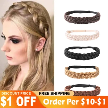 Wig Bangs Synthetic Headband Twist Braided Hair Bands With Adjustable Belt Bohemian Style Women Fashion Braids Hair Accessories