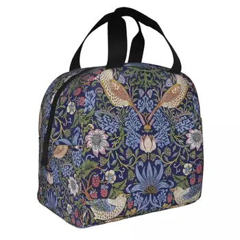 William Morris braškių dizaino pietų krepšys nešiojamas izoliuotas drobės aušintuvas terminis šaltas maistas Pikniko pietų dėžutė moterims vaikams