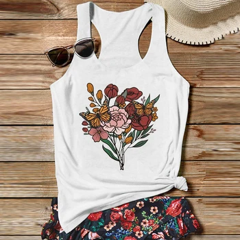 Womens Tops Vintage Style Floral Cute Tops Floral White Top Moteriški drabužiai Butterfly Tank Top Pink Goth S