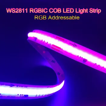 WS2811 RGBIC adresuojama COB LED šviesos juosta 720/576/360LEDs/m 12V 24V Smart RGB Pixel Dream Color Lanksti FOB FCOB juostinė lemputė