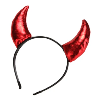 Y1UB Cosplay Velnio galvos juosta Jaučio rago galvos apdangalas Helovino vakarėliui Velnio rago plaukų juosta 