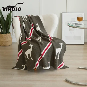 YIRUIO Avių žakardo juostelės dizaino antklodė Pūkinė minkšta šilta pūkuota mikropluošto megzta antklodė Fotelis Automobilinė sofa Mesti antklodes