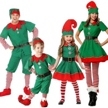 Šeimos Kalėdų Senelio kostiumas mergaitėms Berniukai Vyrai Moterys Žaliasis Elfas Cosplay Karnavalo vakarėlis Naujųjų metų puošni apranga 2023
