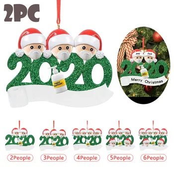 Šeimos personalizuotos dekoracijos Kalėdos 2vnt Šventinis ornamentas Išliko 2020 Dekoravimas Stiklas Varveklis Vestuvinis tortas Stikliniai karoliukai