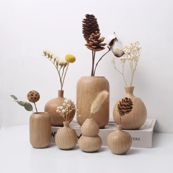 Šiaurės šalių medinė vaza Kūrybinė gėlių kompozicija Butelis Medžio masyvo gėlių dirbiniai Maži vazos papuošalai Svetainė Pagrindinis Darbastalio dekoras