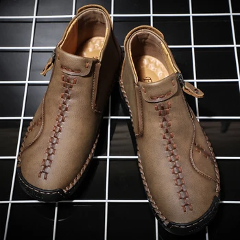 Šilti odiniai batai vyrams 2023 Žieminiai didelio dydžio batai Laisvalaikio mada Rankų darbo Odiniai lauko vyriški darbo batai pliušiniai
