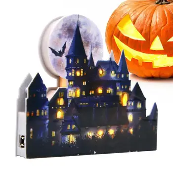 Švytinčios pilies modelis Dekoratyvinė skulptūra Helovino dekoravimas Šikšnosparnio ir mėnulio raštas Stalo lempos ornamentas Knygų lentynos stalo dekoras