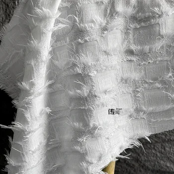 žakardo audinys Baltas plunksninis nėrinių švarkasdrabužių dizaineris Didmeninė prekyba audiniu 