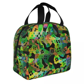 Žalias vaizdo žaidimų valdiklio raštas Izoliuoti pietų krepšiai Terminis krepšys Daugkartinio naudojimo nešiojama Tote Pietų dėžutė Maisto rankinės lauke