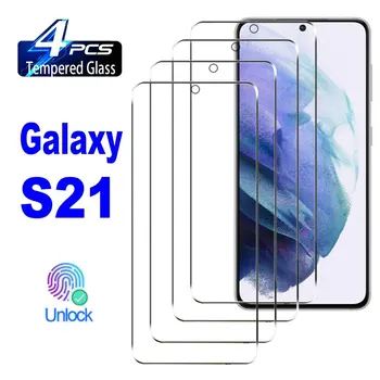 2/4Pcs grūdintas stiklas Samsung Galaxy S21 S22 S23 S21+ S22+ S23+ S24 S20FE S21FE 5G pirštų atspaudų atrakinimo ekrano apsauginis stiklas