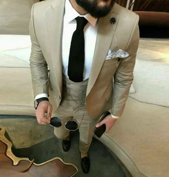 2023 Naujas vyriškas kostiumas Smėlio spalvos 3 dalių (švarkas+liemenė+kelnės) Geriausias vyriškas rinkinys Banketų jaunikis Vyriški kostiumai Slim Fit stiliaus verslas