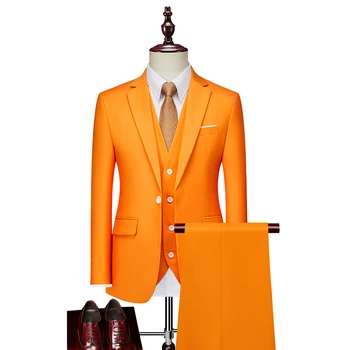 2023Fine aukščiausios klasės vyrai (kostiumas + liemenė + kelnės) Mada gražus verslo gražus atsitiktinis britų suknelės kostiumas trijų dalių rinkinys