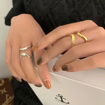 925 Sterling Silver Open Finger Ring Banguotas kryžminis Line Punk geometrinis sukrautas moterims Mergaičių papuošalų dovanų dropship didmeninė prekyba