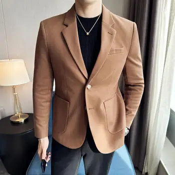 Boutique Vyrų mados verslas Slim Trend Solid Color Tweed Fashion Gentleman British Style Breathable Casual Handsome Blazer