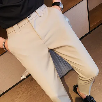 British Style Summer Business Suit Kelnės vyrams Drabužiai 2023 Simple Solid Ankle Length Slim Fit Casual Office Kelnės Formal
