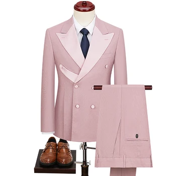 Custom Fashion Vertical Solid Wedding Suits for Men Slim Groom Best Man Party Formal Business Male Suit 2 Piece Blazer Kelnės