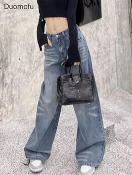Duomofu Mėlynas ruduo prašmatniai nuplautas laisvas laisvalaikio moteriškas džinsas Nauji pagrindiniai aukšto juosmens liekna mada Paprasti tiesūs S-XL moteriški džinsai