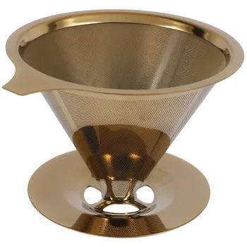 Dvigubos sienos nerūdijančio plieno titano auksas užpilkite ant kavos lašintuvo filtro su puodelio stovu ir rankena