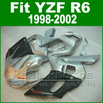 Free Custom Plastic parts for YAMAHA R6 fairing kit 1998 1999 2000 2001 2002silvery black YZF R6 fairings 98-02 kėbulas
