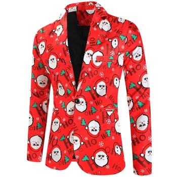 Man Blazers Casual Men's Coat Jacket Christmas Print Fit Suit Blazer Fashion Vintage Slim Buttons Suit Party Suit Suit Jacket