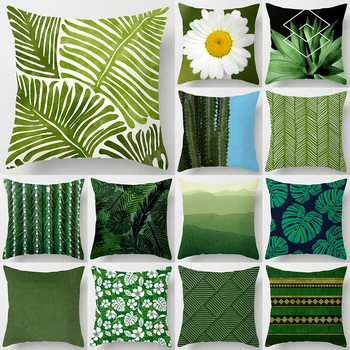 Paprastas žalias augalų atspaudo raštas kvadratinis pagalvėlės užvalkalas namų svetainei sofa autobiuro dekoravimas mesti pagalvės pagalvės užvalkalas