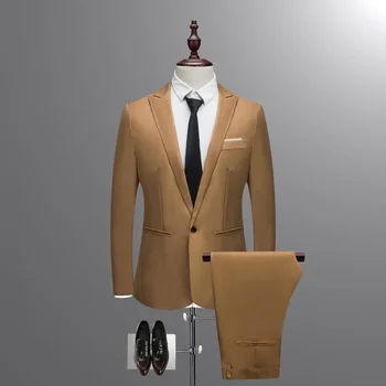 Pavasario ir rudens sezonas Vyrų jaunikio laisvalaikio verslo kostiumo rinkinys Dviejų dalių korėjietiška versija Slim Fit