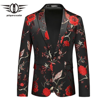 Plyesxale New Spring Autumn Mens Jacquard Blazers Floral Men Blazers Suits Jacket Party Stage Suit Wedding Blazer Man Q1419